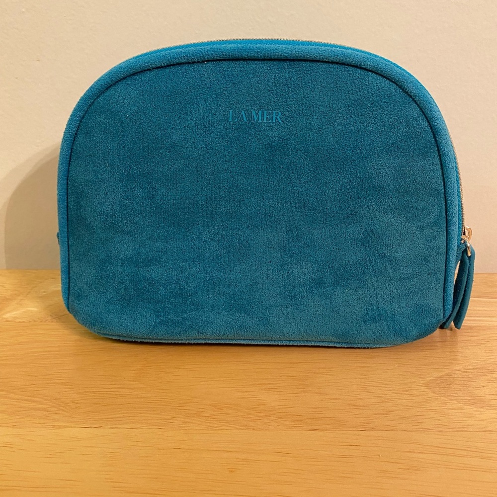 La Mer Teal Faux Suede Cosmetic Bag